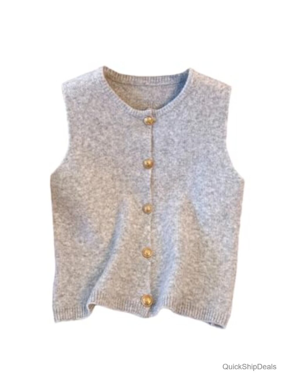 Women's Sleeveless Button Down Knit Sweater Vest Crewneck